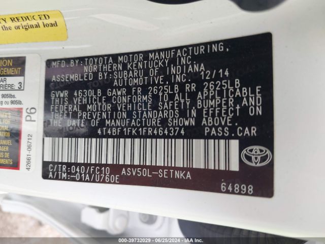 Photo 8 VIN: 4T4BF1FK1FR464374 - TOYOTA CAMRY 