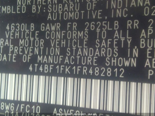 Photo 8 VIN: 4T4BF1FK1FR482812 - TOYOTA CAMRY 