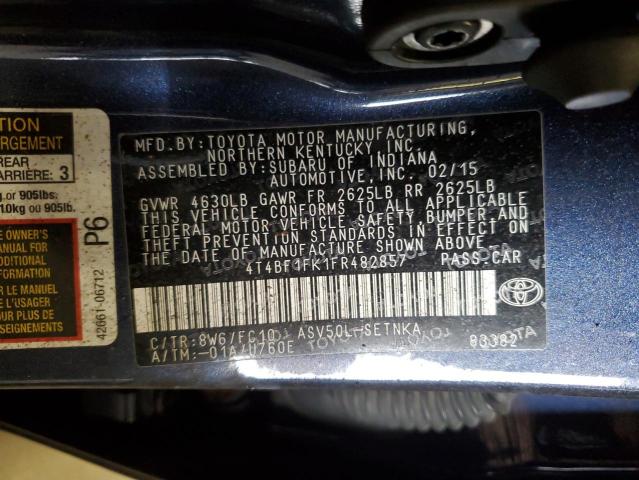 Photo 11 VIN: 4T4BF1FK1FR482857 - TOYOTA CAMRY LE 