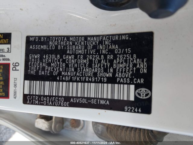 Photo 8 VIN: 4T4BF1FK1FR491719 - TOYOTA CAMRY 