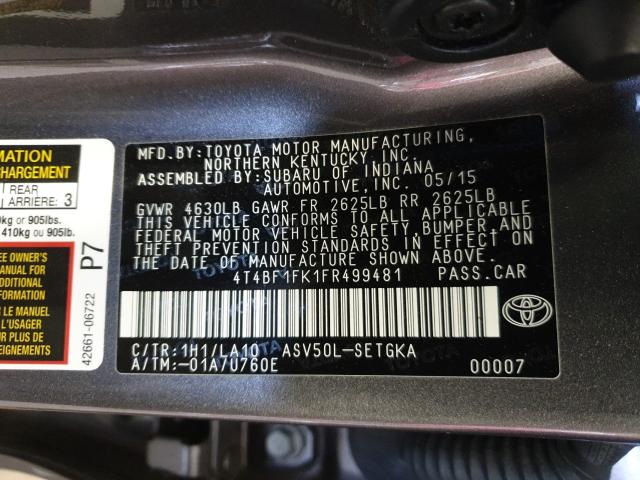 Photo 9 VIN: 4T4BF1FK1FR499481 - TOYOTA CAMRY LE 