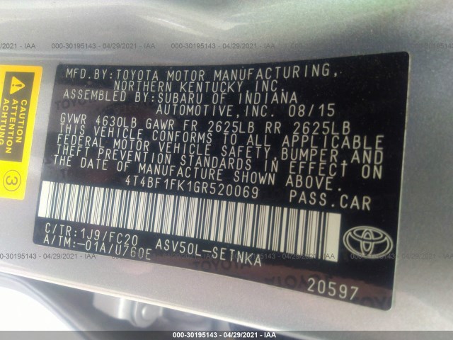 Photo 8 VIN: 4T4BF1FK1GR520069 - TOYOTA CAMRY 