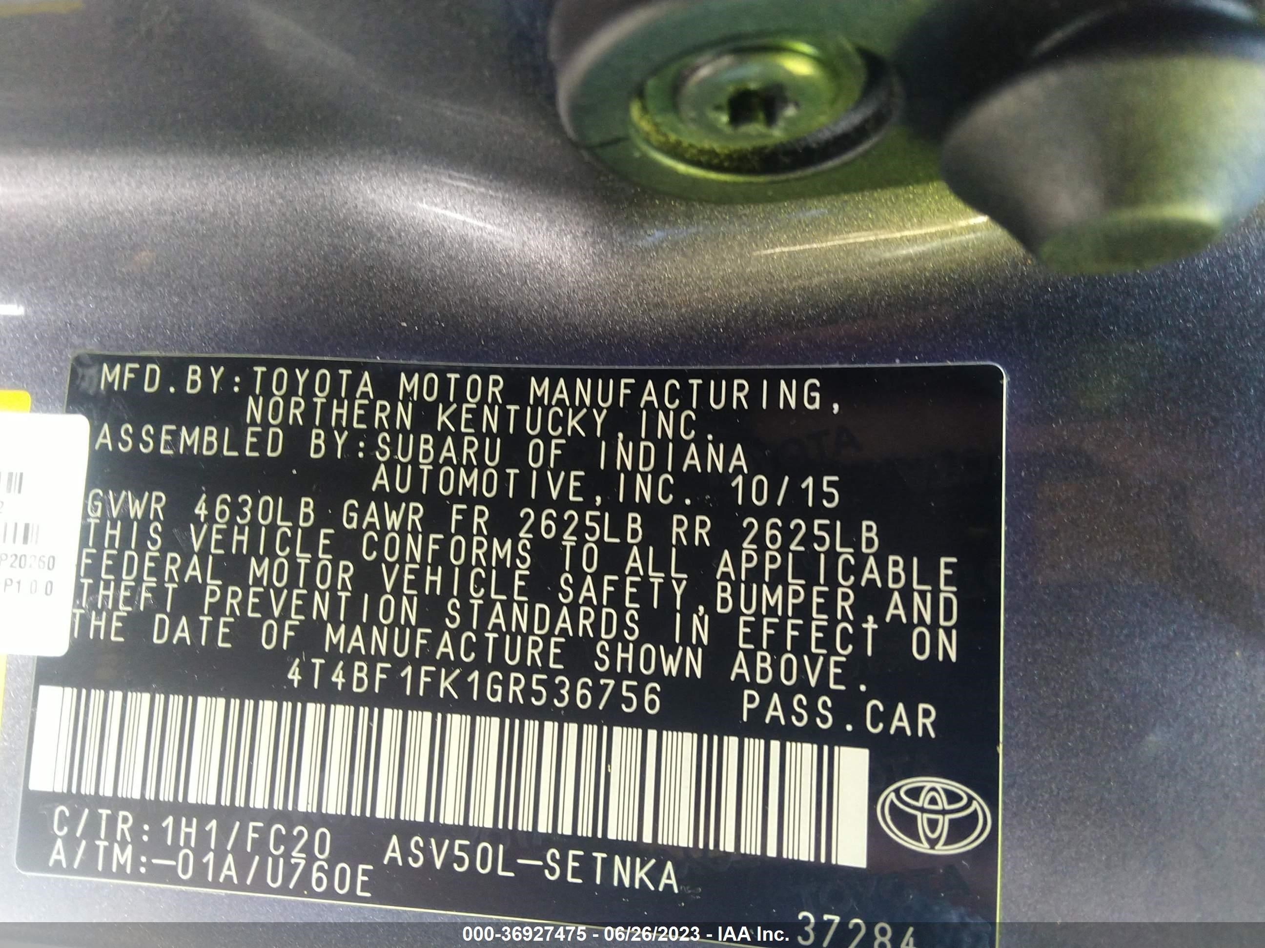 Photo 8 VIN: 4T4BF1FK1GR536756 - TOYOTA CAMRY 