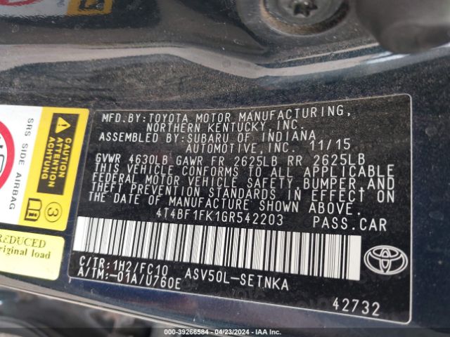 Photo 8 VIN: 4T4BF1FK1GR542203 - TOYOTA CAMRY 