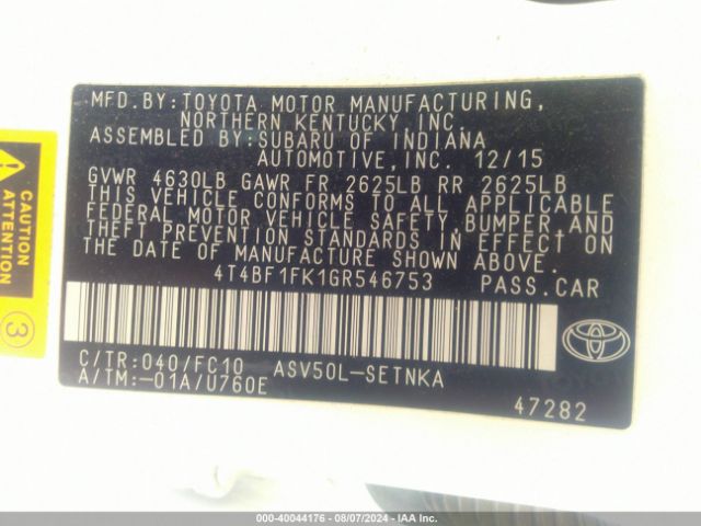 Photo 8 VIN: 4T4BF1FK1GR546753 - TOYOTA CAMRY 