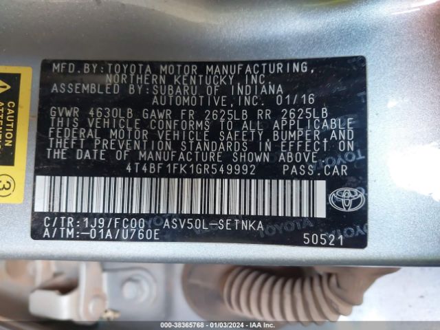 Photo 8 VIN: 4T4BF1FK1GR549992 - TOYOTA CAMRY 