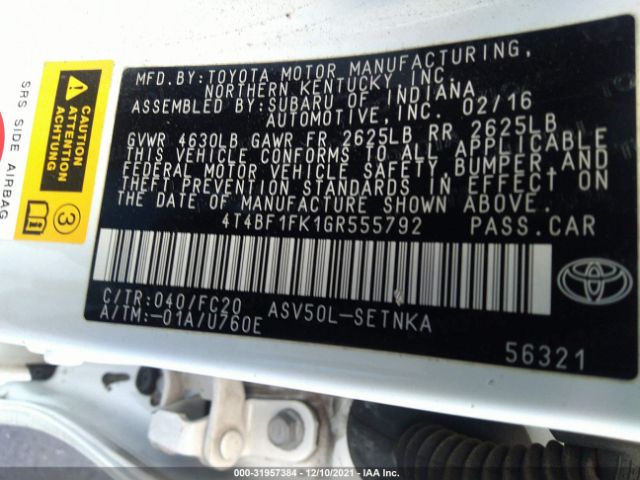 Photo 8 VIN: 4T4BF1FK1GR555792 - TOYOTA CAMRY 