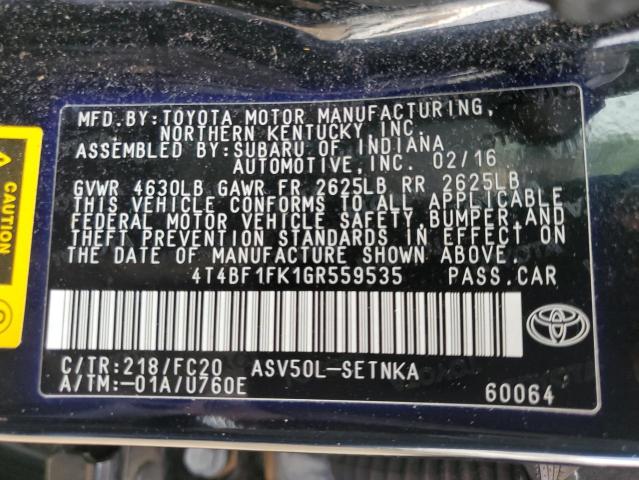 Photo 11 VIN: 4T4BF1FK1GR559535 - TOYOTA CAMRY LE 