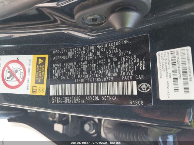 Photo 8 VIN: 4T4BF1FK1GR560779 - TOYOTA CAMRY 