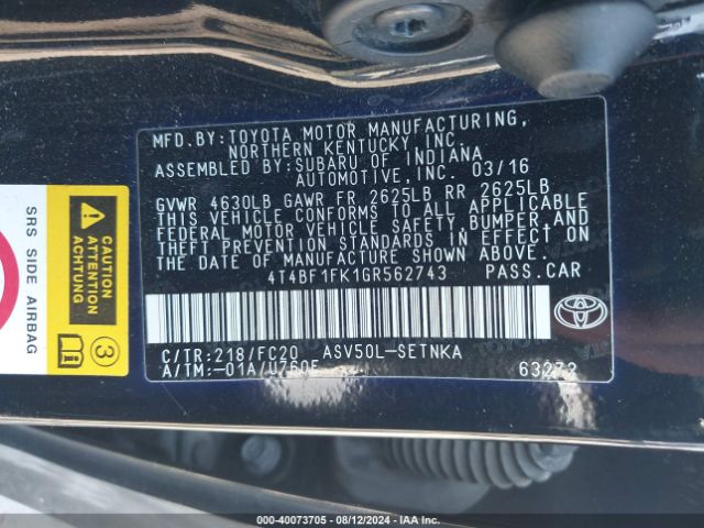 Photo 8 VIN: 4T4BF1FK1GR562743 - TOYOTA CAMRY 