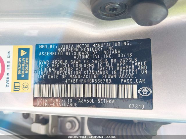 Photo 8 VIN: 4T4BF1FK1GR566789 - TOYOTA CAMRY 