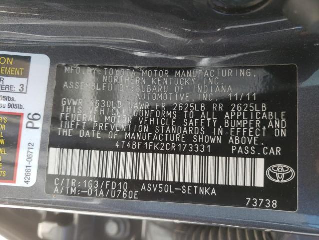 Photo 11 VIN: 4T4BF1FK2CR173331 - TOYOTA CAMRY 