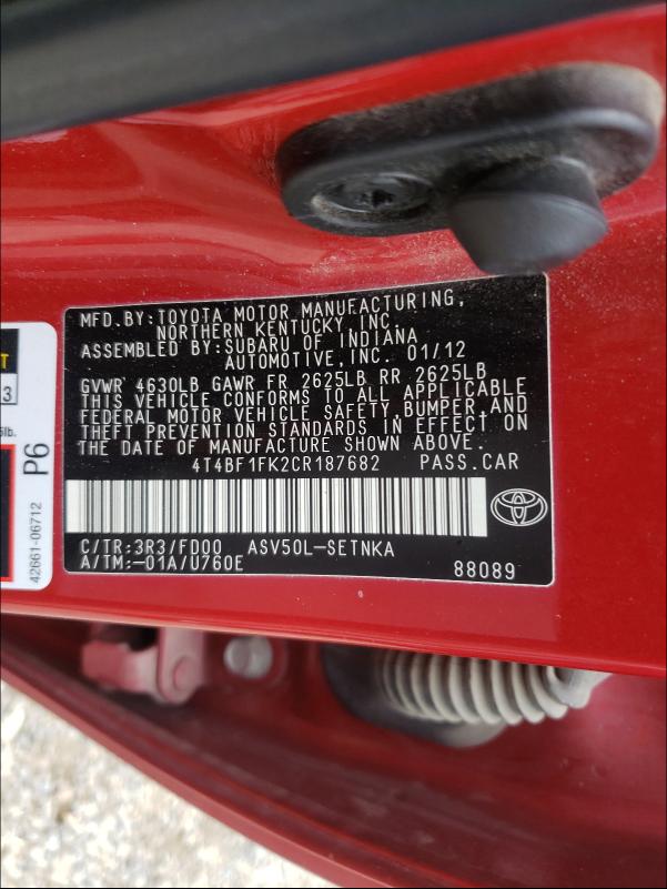 Photo 9 VIN: 4T4BF1FK2CR187682 - TOYOTA CAMRY BASE 