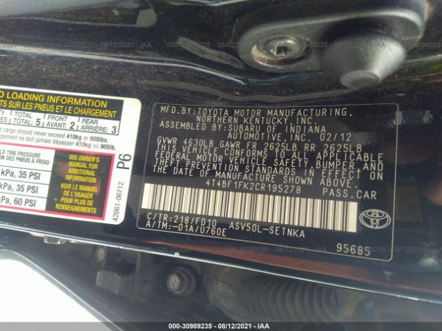 Photo 8 VIN: 4T4BF1FK2CR195278 - TOYOTA CAMRY 