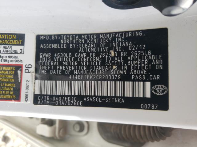 Photo 9 VIN: 4T4BF1FK2CR200379 - TOYOTA CAMRY 