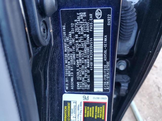 Photo 12 VIN: 4T4BF1FK2CR204514 - TOYOTA CAMRY BASE 