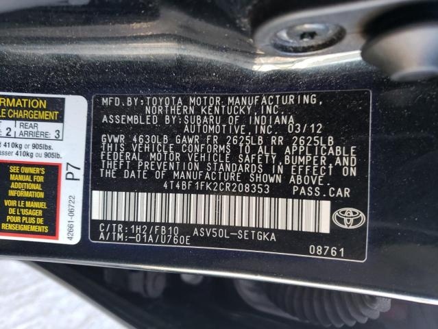 Photo 12 VIN: 4T4BF1FK2CR208353 - TOYOTA CAMRY BASE 