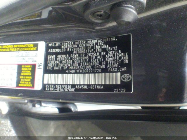 Photo 8 VIN: 4T4BF1FK2CR221720 - TOYOTA CAMRY 