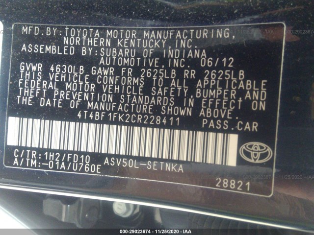 Photo 8 VIN: 4T4BF1FK2CR228411 - TOYOTA CAMRY 