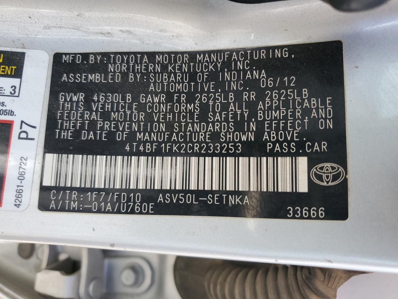 Photo 11 VIN: 4T4BF1FK2CR233253 - TOYOTA CAMRY 