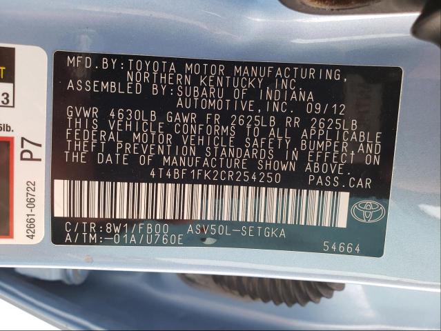 Photo 9 VIN: 4T4BF1FK2CR254250 - TOYOTA CAMRY BASE 