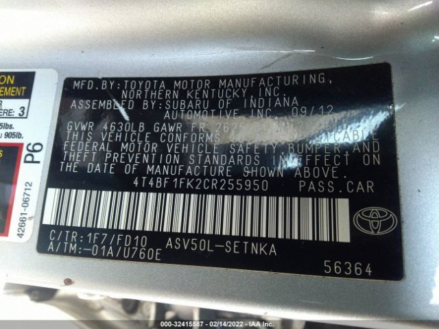 Photo 8 VIN: 4T4BF1FK2CR255950 - TOYOTA CAMRY BASE 