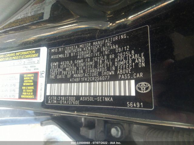 Photo 8 VIN: 4T4BF1FK2CR256077 - TOYOTA CAMRY 