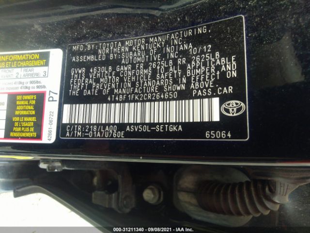 Photo 8 VIN: 4T4BF1FK2CR264650 - TOYOTA CAMRY 