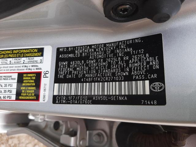 Photo 9 VIN: 4T4BF1FK2CR271033 - TOYOTA CAMRY BASE 