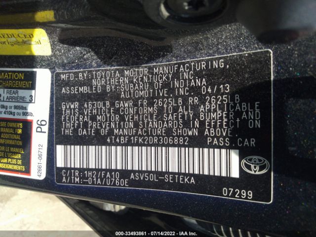 Photo 8 VIN: 4T4BF1FK2DR306882 - TOYOTA CAMRY 