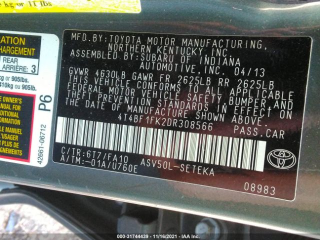 Photo 8 VIN: 4T4BF1FK2DR308566 - TOYOTA CAMRY 