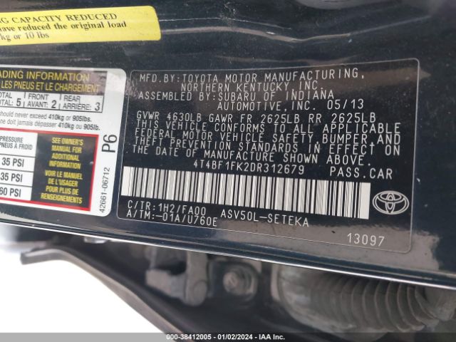 Photo 8 VIN: 4T4BF1FK2DR312679 - TOYOTA CAMRY 