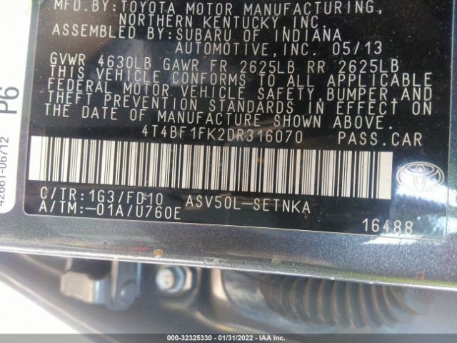 Photo 8 VIN: 4T4BF1FK2DR316070 - TOYOTA CAMRY 