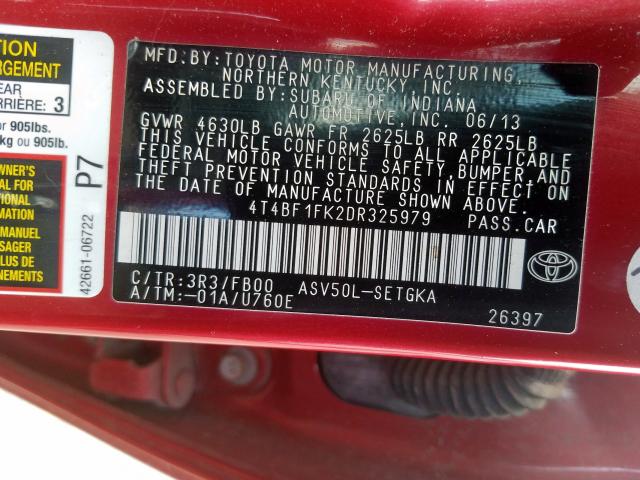 Photo 9 VIN: 4T4BF1FK2DR325979 - TOYOTA CAMRY L 