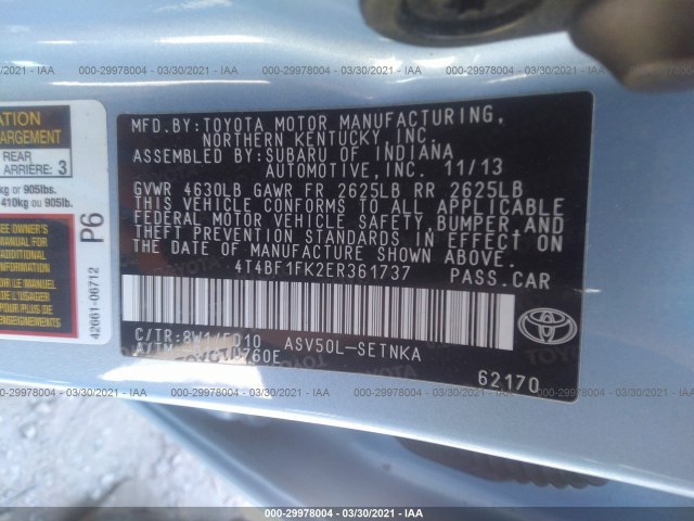 Photo 8 VIN: 4T4BF1FK2ER361737 - TOYOTA CAMRY 