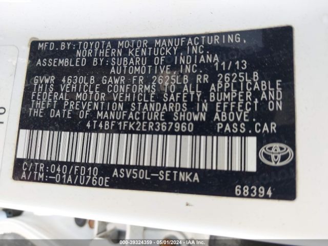 Photo 8 VIN: 4T4BF1FK2ER367960 - TOYOTA CAMRY 