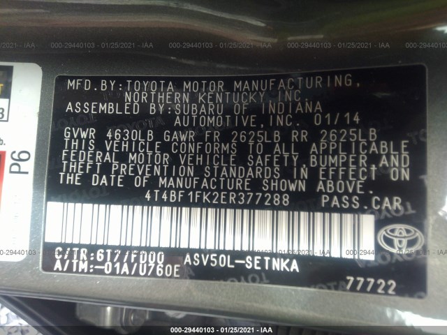 Photo 8 VIN: 4T4BF1FK2ER377288 - TOYOTA CAMRY 