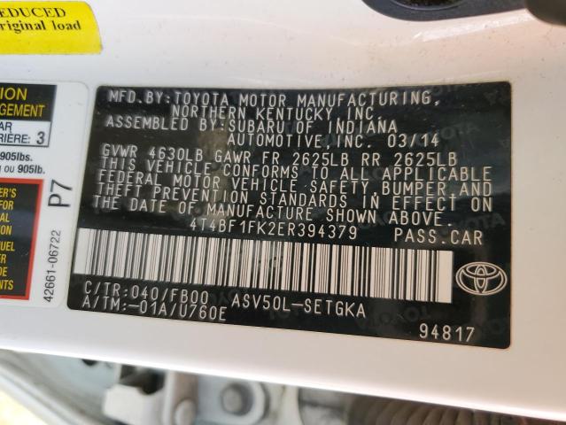 Photo 11 VIN: 4T4BF1FK2ER394379 - TOYOTA CAMRY L 