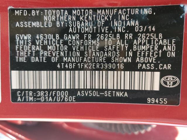 Photo 12 VIN: 4T4BF1FK2ER399016 - TOYOTA CAMRY L 