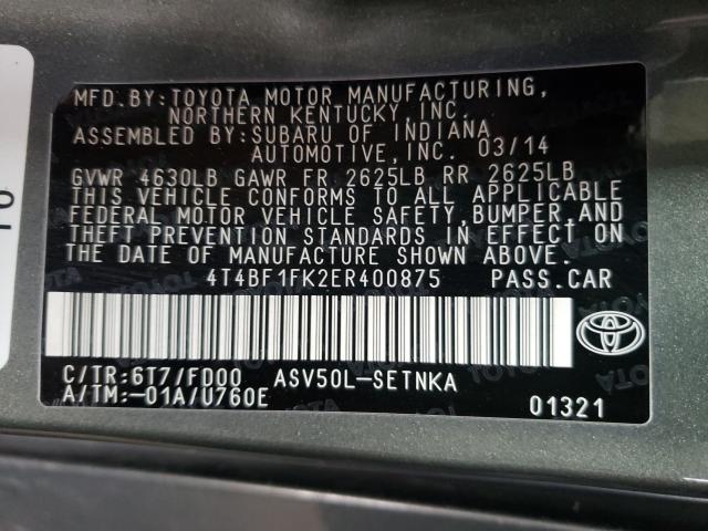 Photo 9 VIN: 4T4BF1FK2ER400875 - TOYOTA CAMRY L 