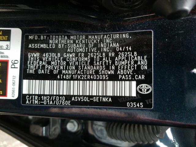 Photo 9 VIN: 4T4BF1FK2ER403095 - TOYOTA CAMRY L 