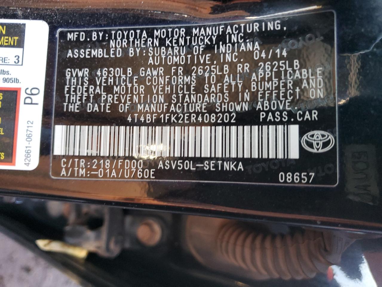 Photo 11 VIN: 4T4BF1FK2ER408202 - TOYOTA CAMRY 