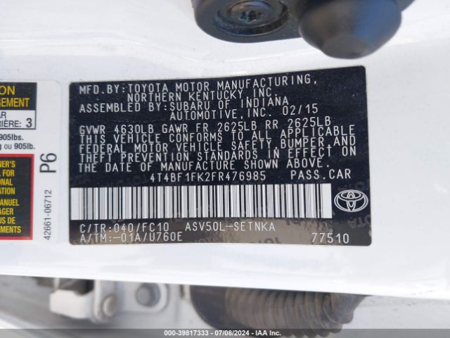 Photo 8 VIN: 4T4BF1FK2FR476985 - TOYOTA CAMRY 