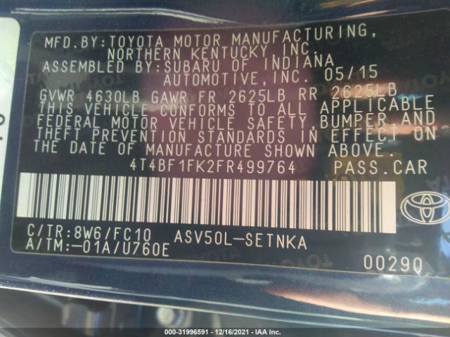 Photo 8 VIN: 4T4BF1FK2FR499764 - TOYOTA CAMRY 