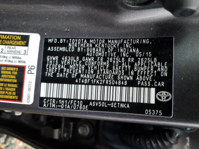 Photo 9 VIN: 4T4BF1FK2FR504848 - TOYOTA CAMRY LE 