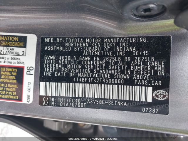 Photo 8 VIN: 4T4BF1FK2FR506860 - TOYOTA CAMRY 