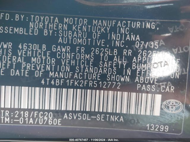 Photo 8 VIN: 4T4BF1FK2FR512772 - TOYOTA CAMRY 