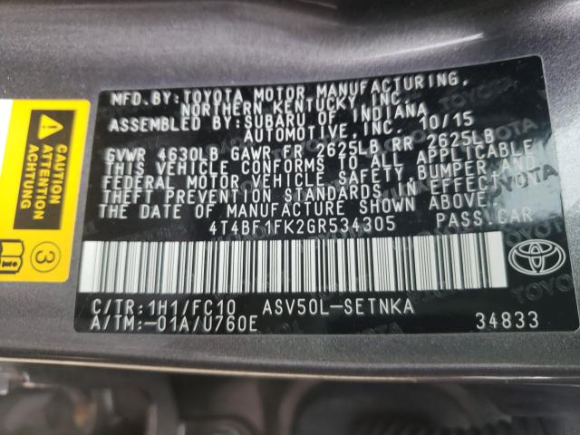 Photo 9 VIN: 4T4BF1FK2GR534305 - TOYOTA CAMRY LE 