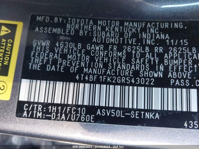 Photo 8 VIN: 4T4BF1FK2GR543022 - TOYOTA CAMRY 