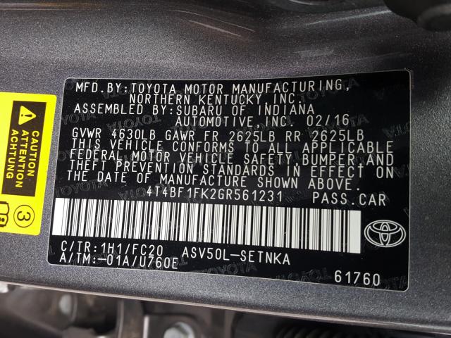 Photo 9 VIN: 4T4BF1FK2GR561231 - TOYOTA CAMRY LE 